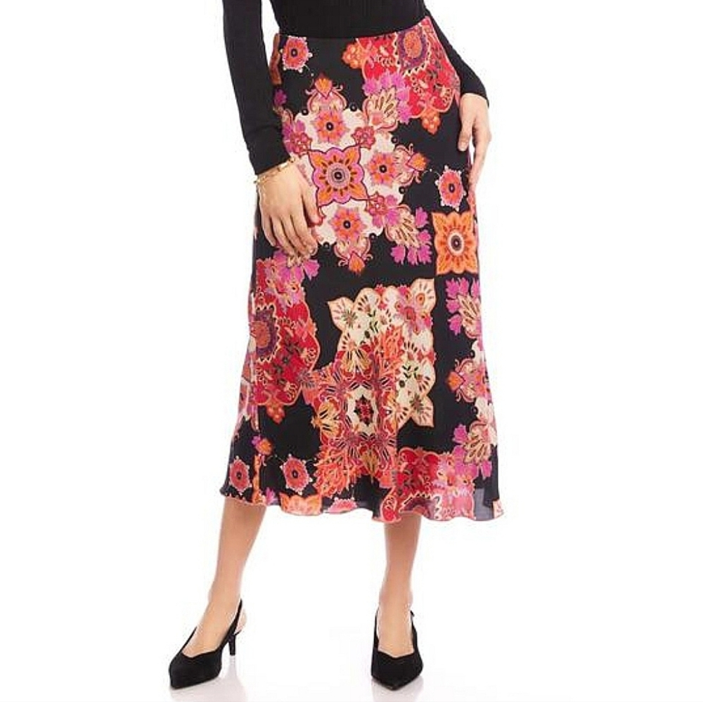 Karen Kane Medallion Floral Midi‎ Skirt Size L Bias Cut - Picture 15 of 15